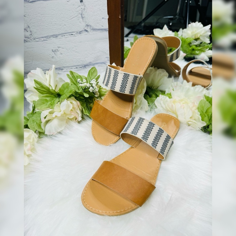 Qupid Stripe Double Strap Sandals